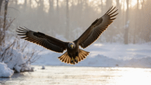 Eagle soaring in winter time