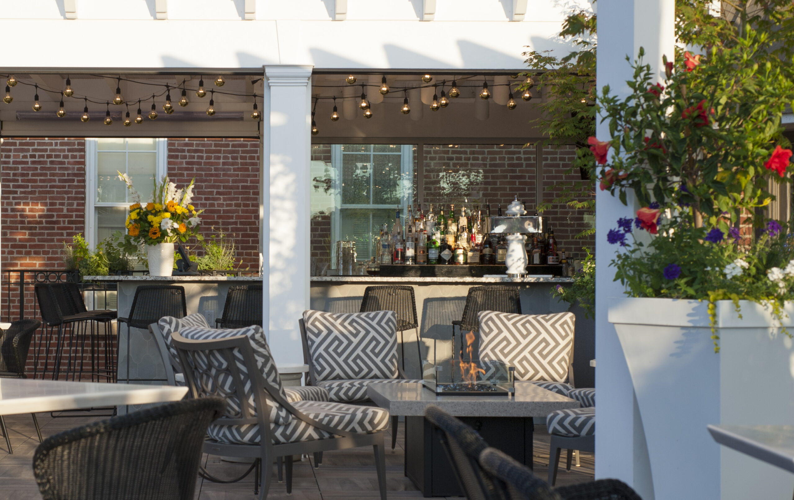 patio, chairs, fireplace